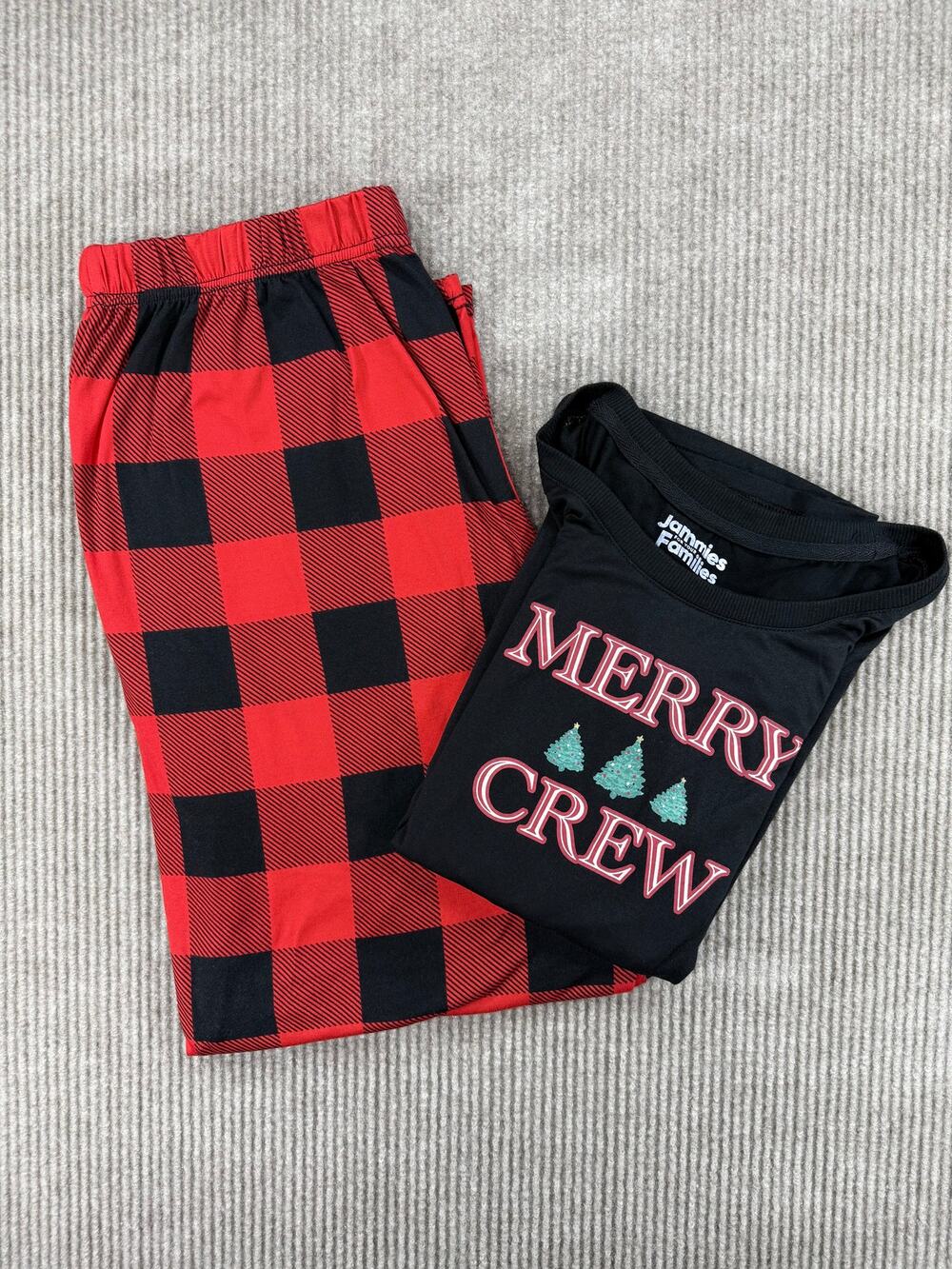 Jammies For Your Families Pajamas Womens L Black Merry Crew Plaid Buffalo Check